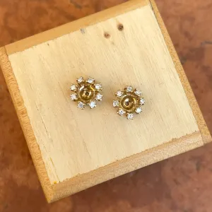 Estate 14KT Yellow Gold Prong Set Diamond Circle Earring Jackets
