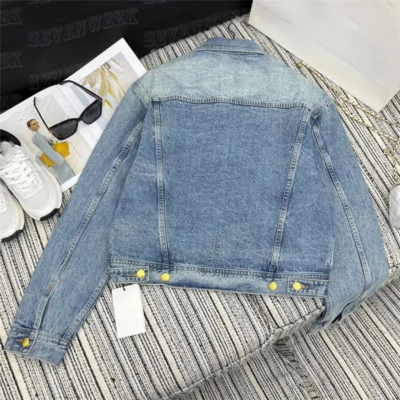Fashion Women Denim Coat Jacket Designers Gold Buckle Coats Streetwear Hiphop Street Style Jackets Outerwear