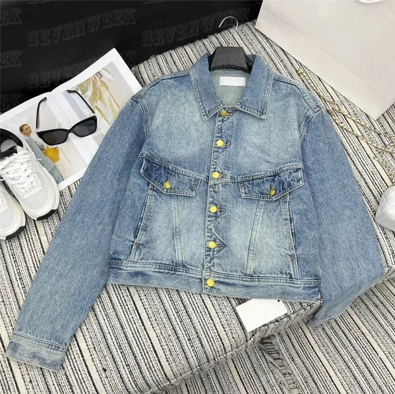 Fashion Women Denim Coat Jacket Designers Gold Buckle Coats Streetwear Hiphop Street Style Jackets Outerwear
