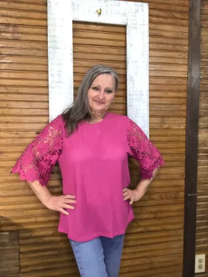 Garden Romance Waffle Knit Pink Top - Grace & Emma