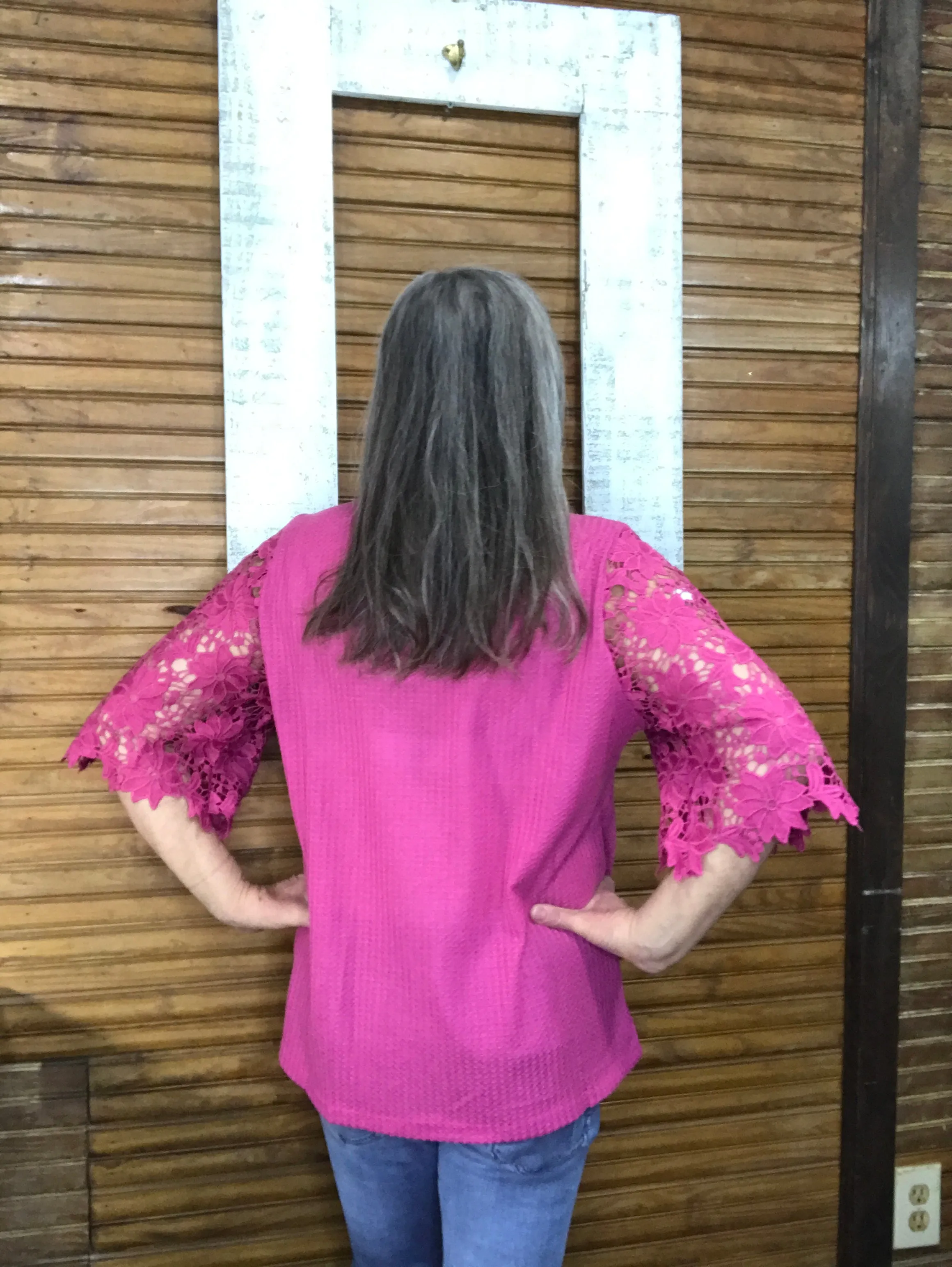 Garden Romance Waffle Knit Pink Top - Grace & Emma