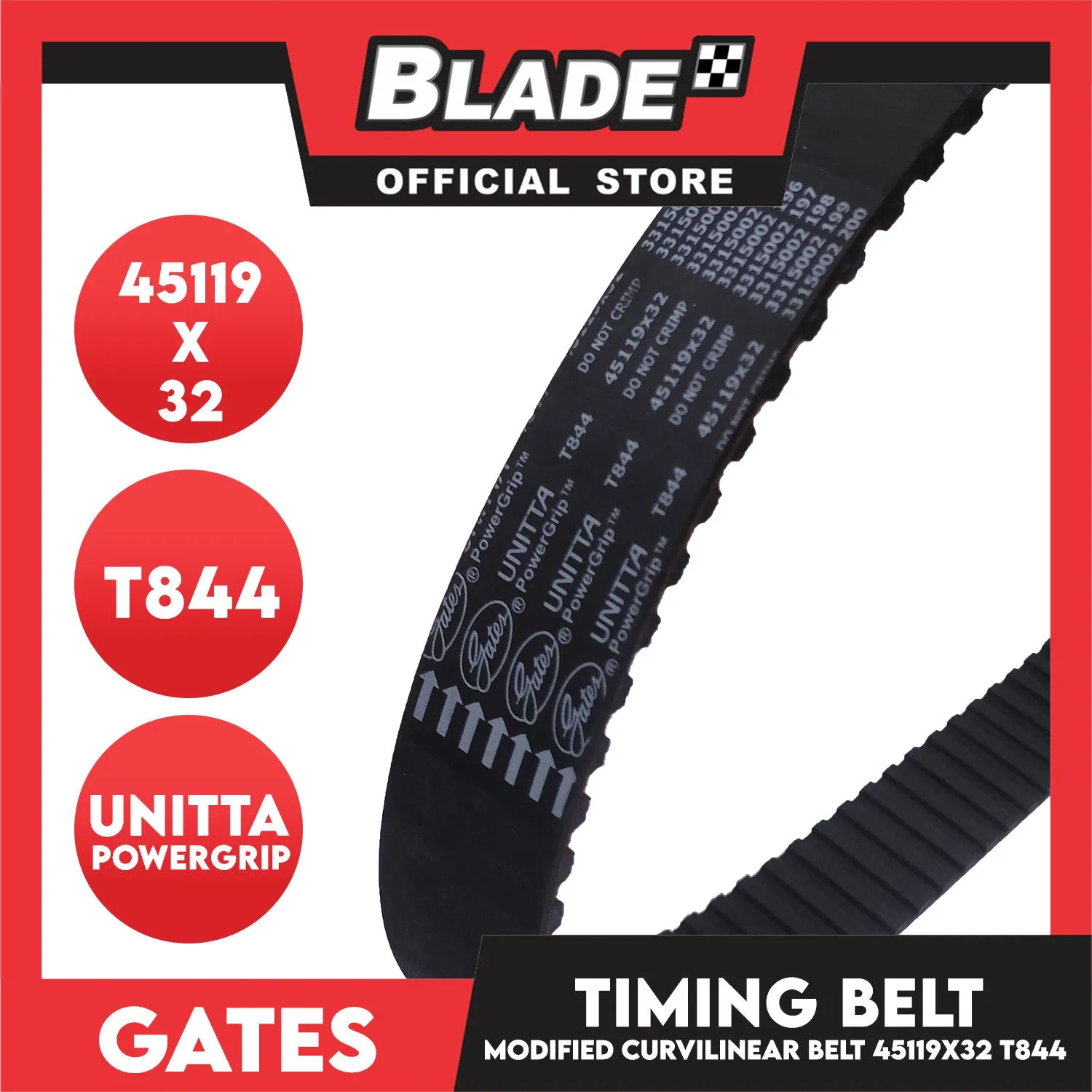 Gates Unitta PowerGrip Timing Fan Belt T844 45119 x 32mm 1pc for Trooper