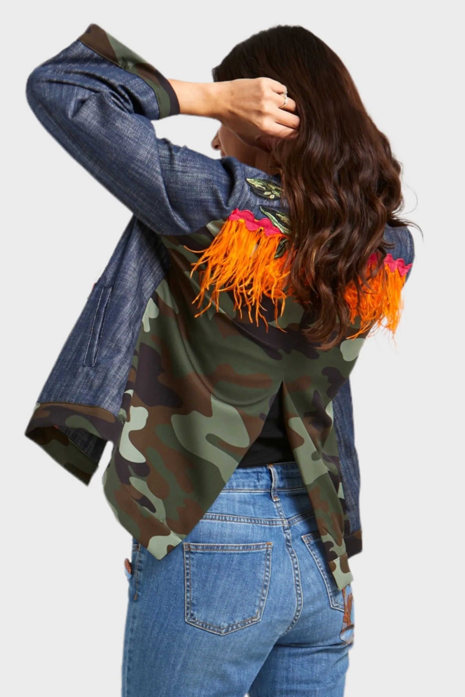 Giana Appliquéd Embellished Denim Jacket