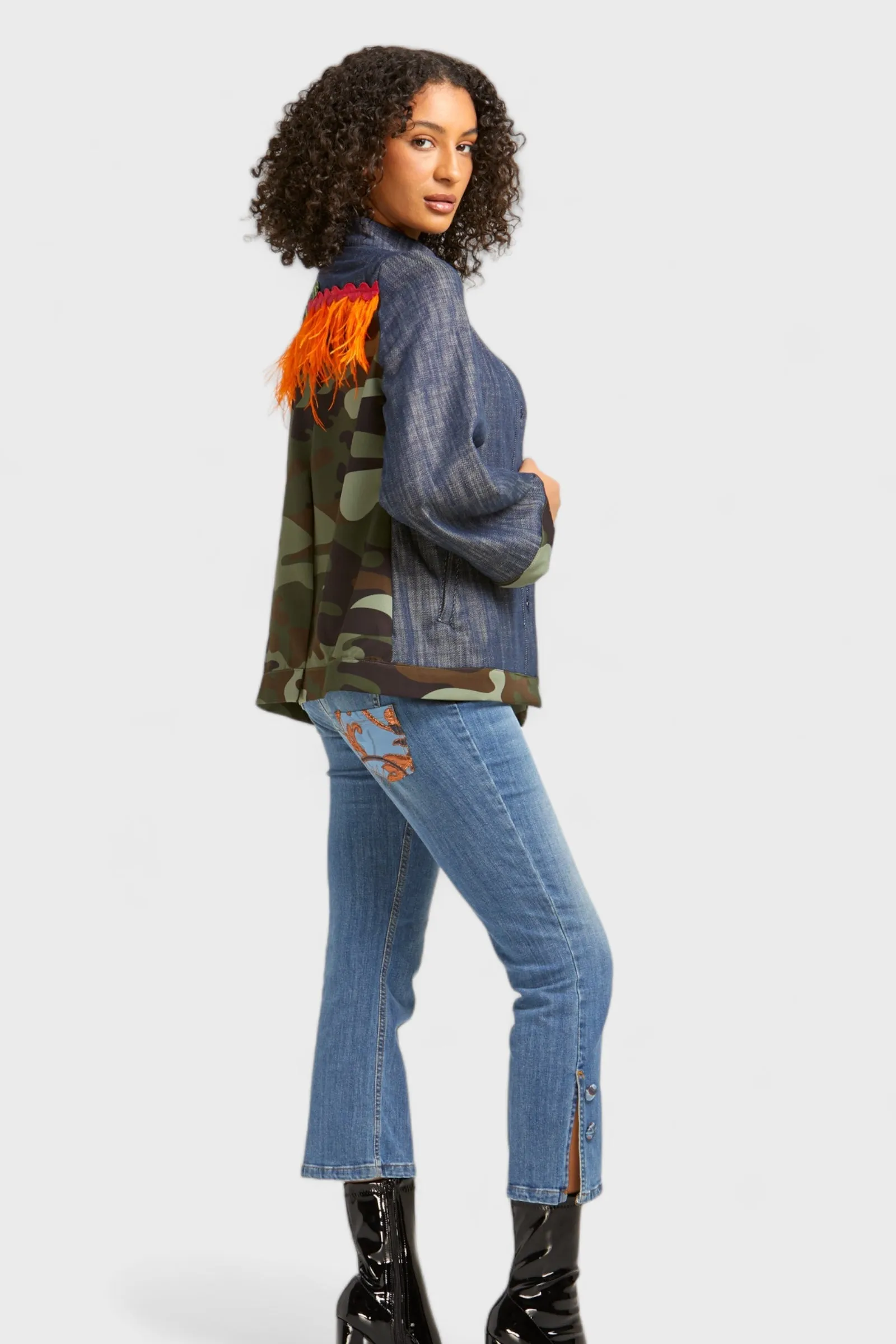 Giana Appliquéd Embellished Denim Jacket