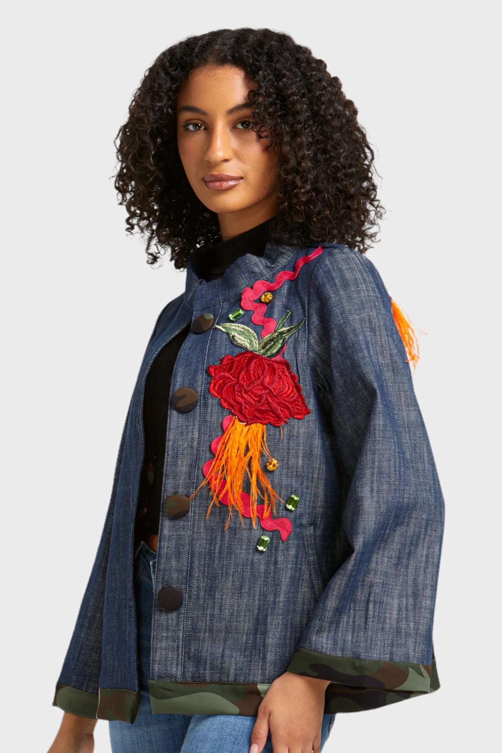 Giana Appliquéd Embellished Denim Jacket