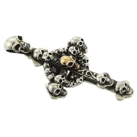 Gold Stack Cross Skull Sterling Silver Gothic Pendant