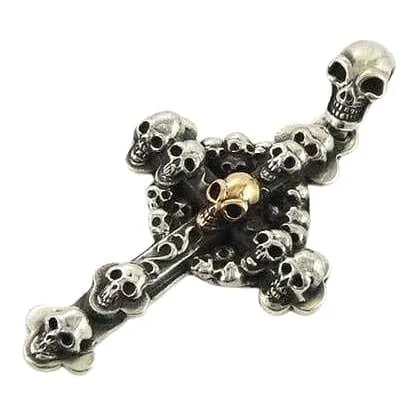 Gold Stack Cross Skull Sterling Silver Gothic Pendant