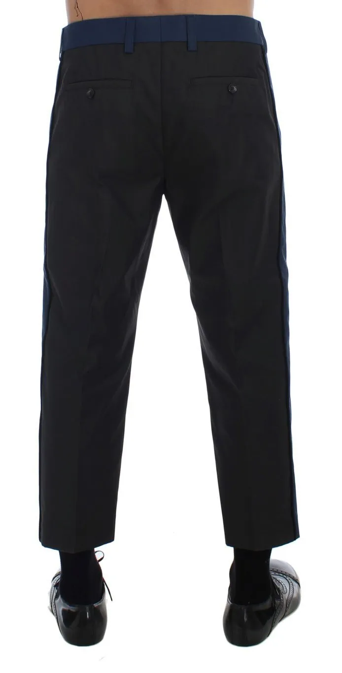 Gray Blue Cotton Casual 3/4 Chinos Pants