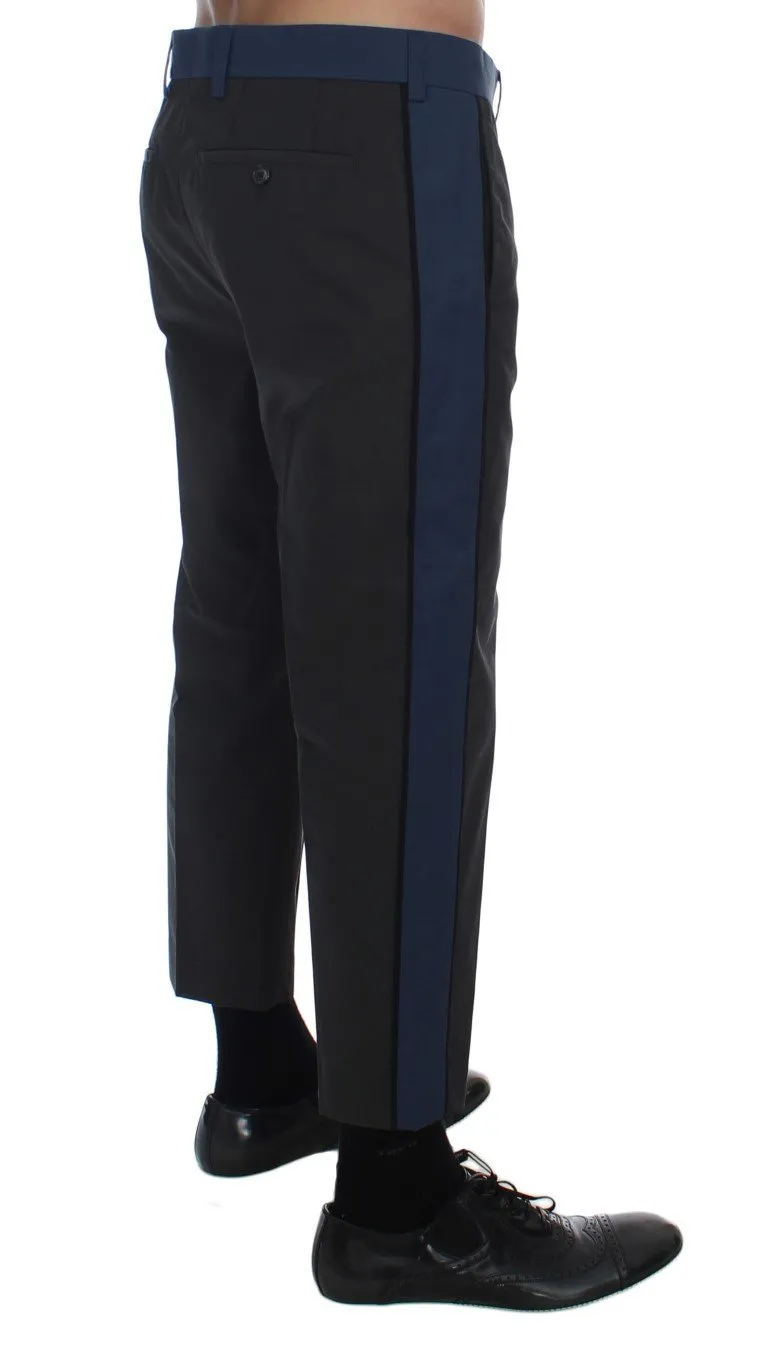 Gray Blue Cotton Casual 3/4 Chinos Pants