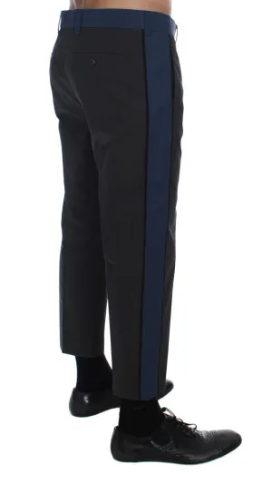 Gray Blue Cotton Casual 3/4 Chinos Pants