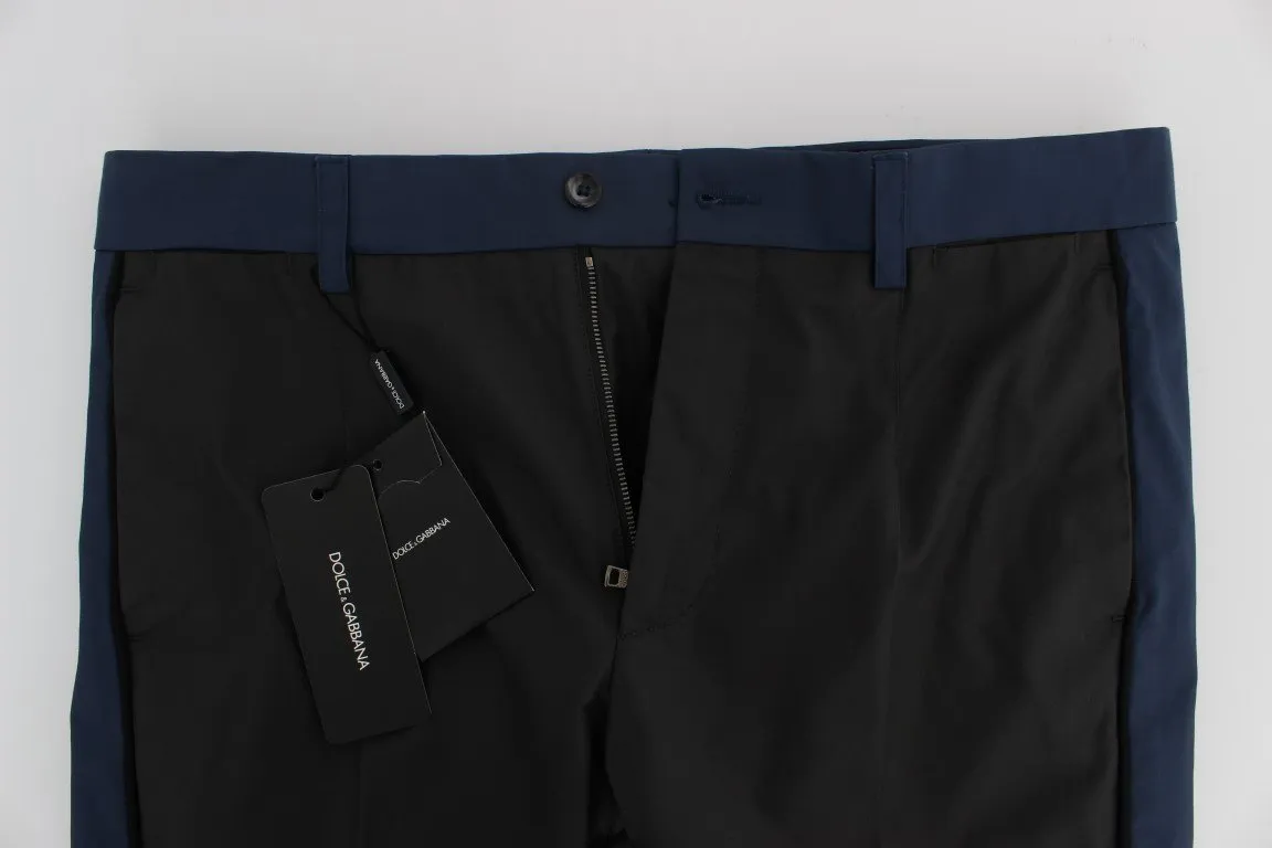 Gray Blue Cotton Casual 3/4 Chinos Pants
