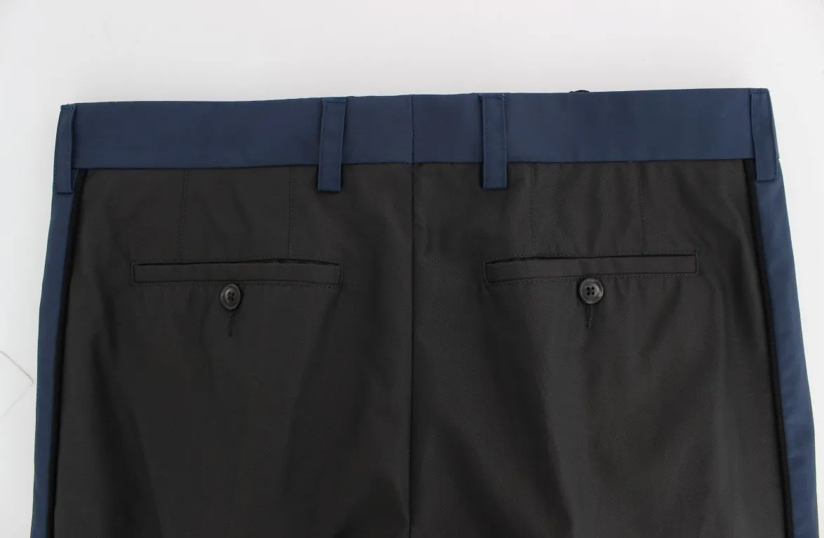 Gray Blue Cotton Casual 3/4 Chinos Pants