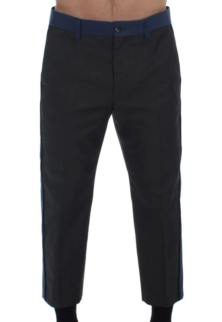 Gray Blue Cotton Casual 3/4 Chinos Pants