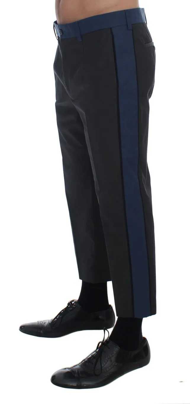 Gray Blue Cotton Casual 3/4 Chinos Pants