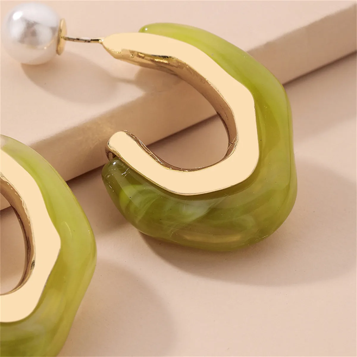 Green & Pearl C-Shape Ear Jackets