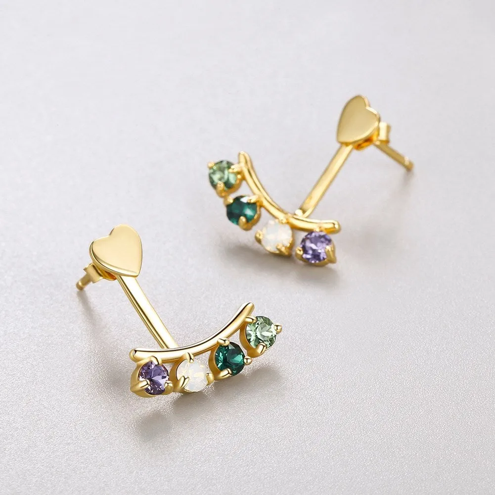 Green & Purple Cubic Zirconia Heart Ear Jackets