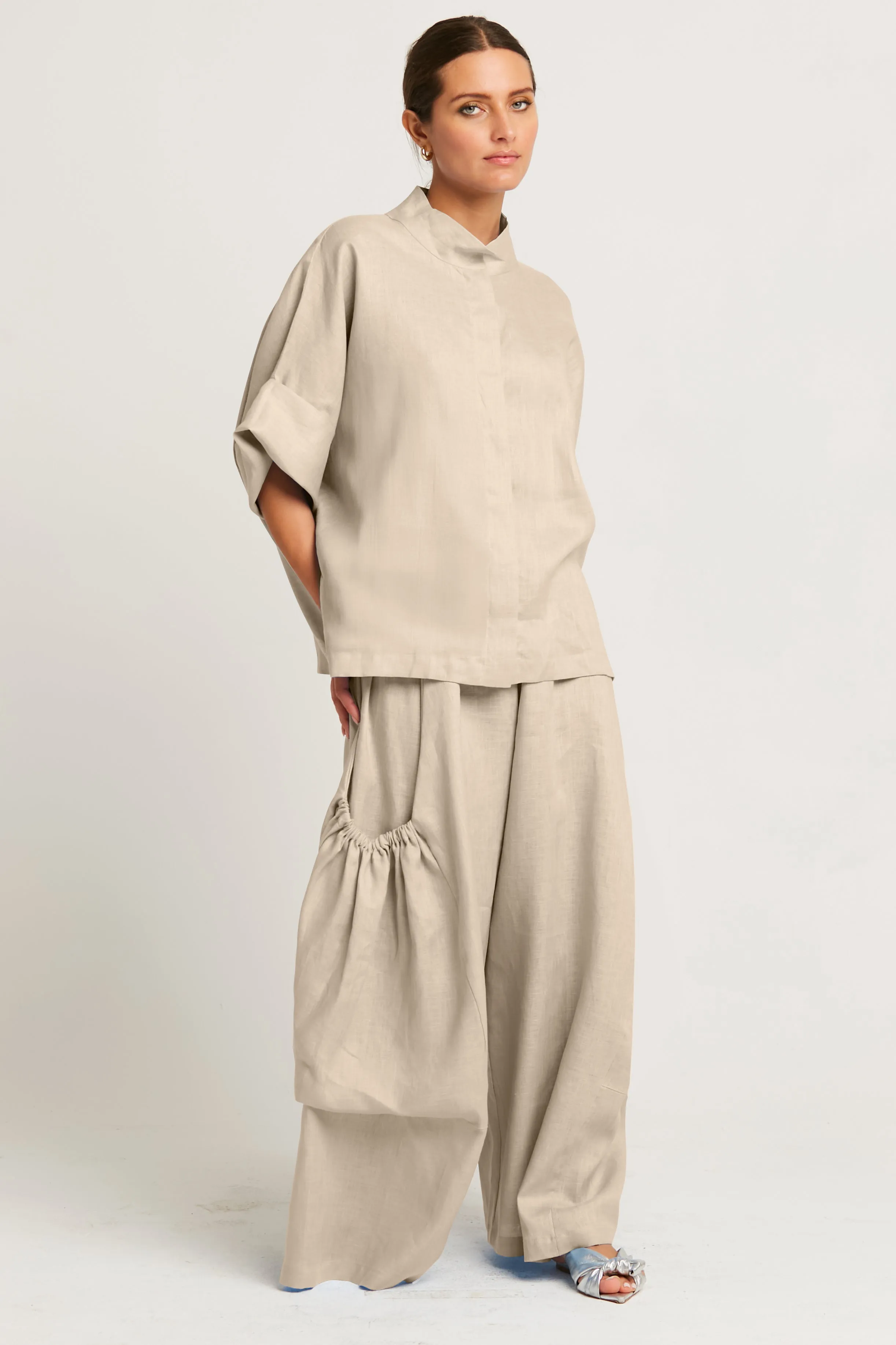 Handkerchief Linen Mandarin Shirt