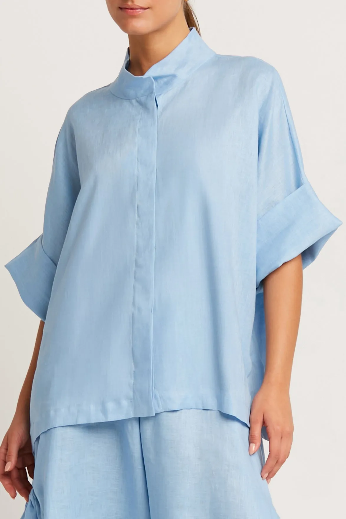 Handkerchief Linen Mandarin Shirt