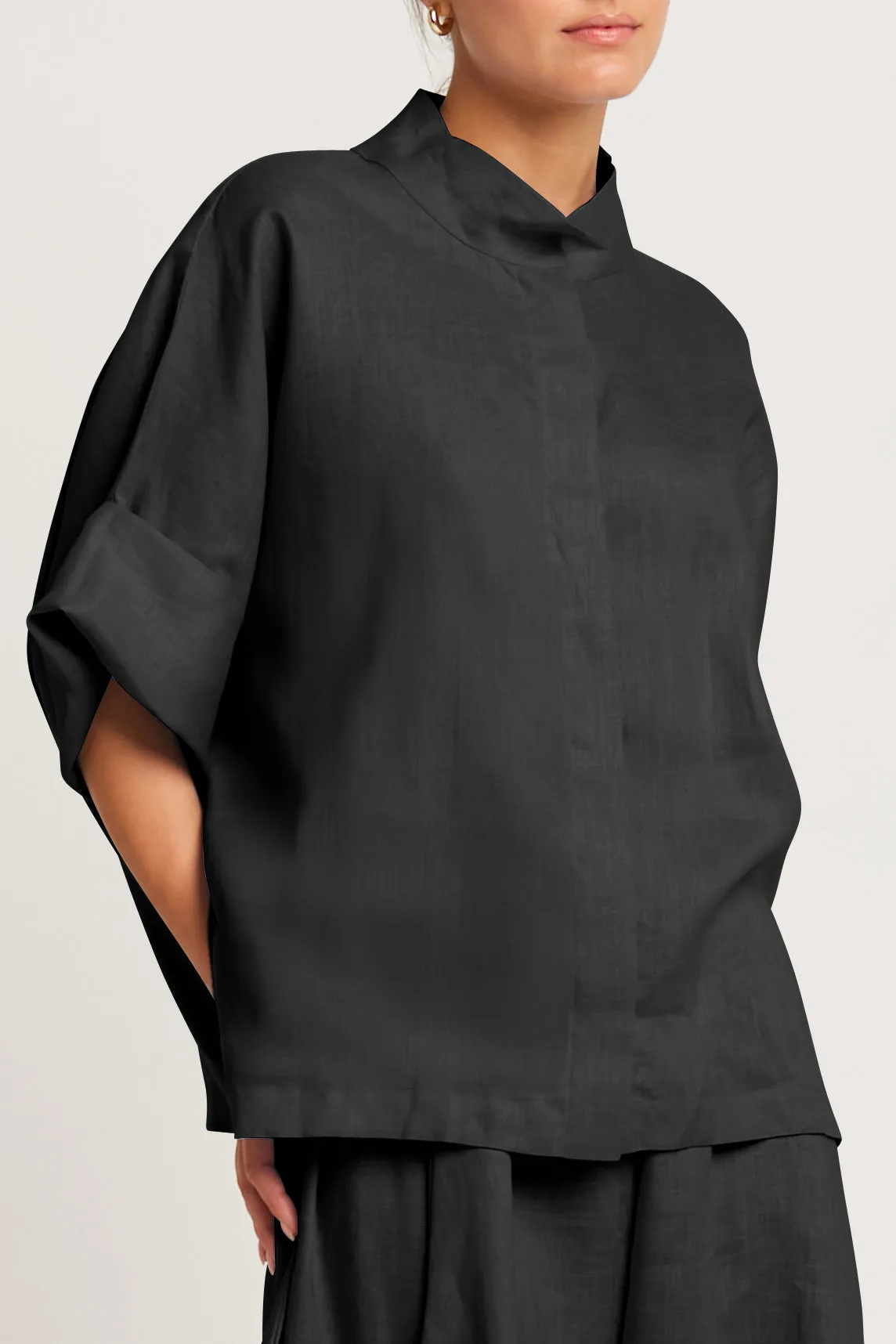 Handkerchief Linen Mandarin Shirt