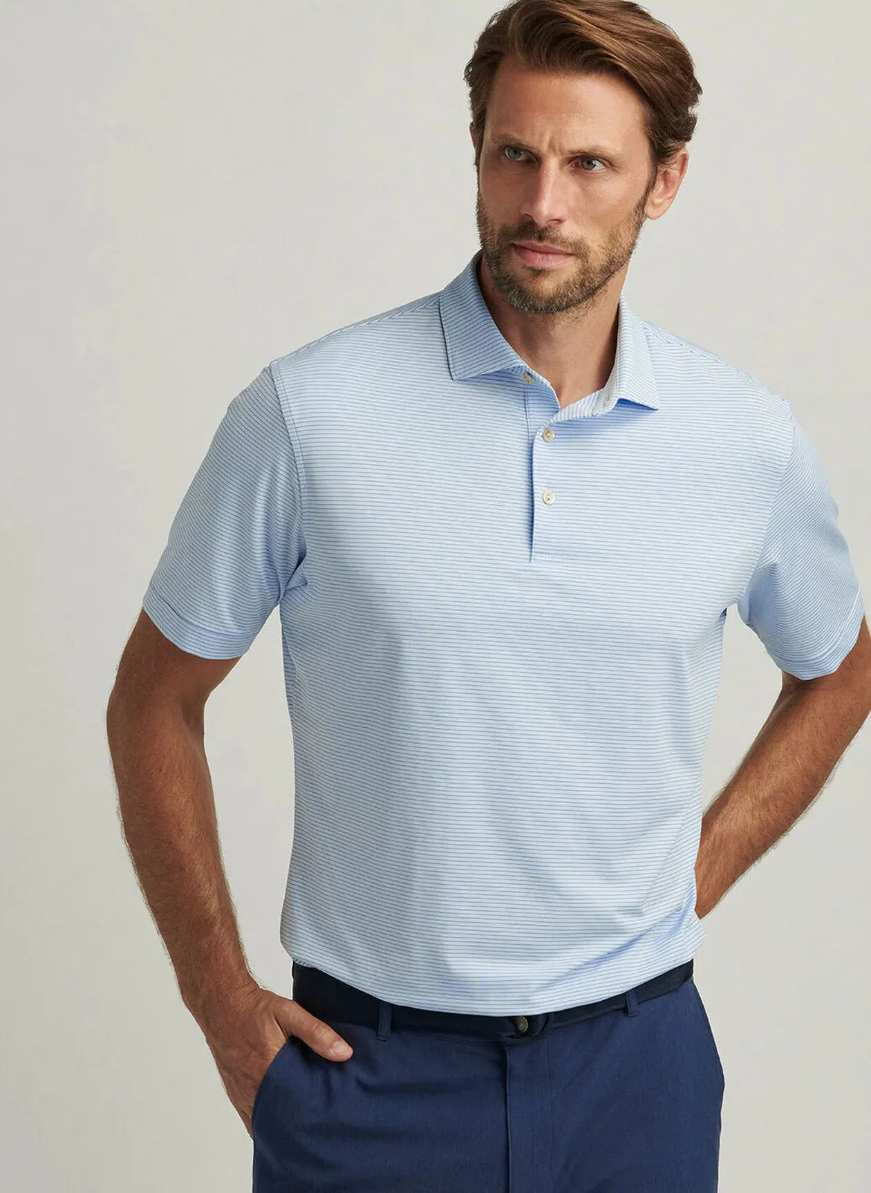 Highlands Performance Jersey Polo by Peter Millar - Pale Blue