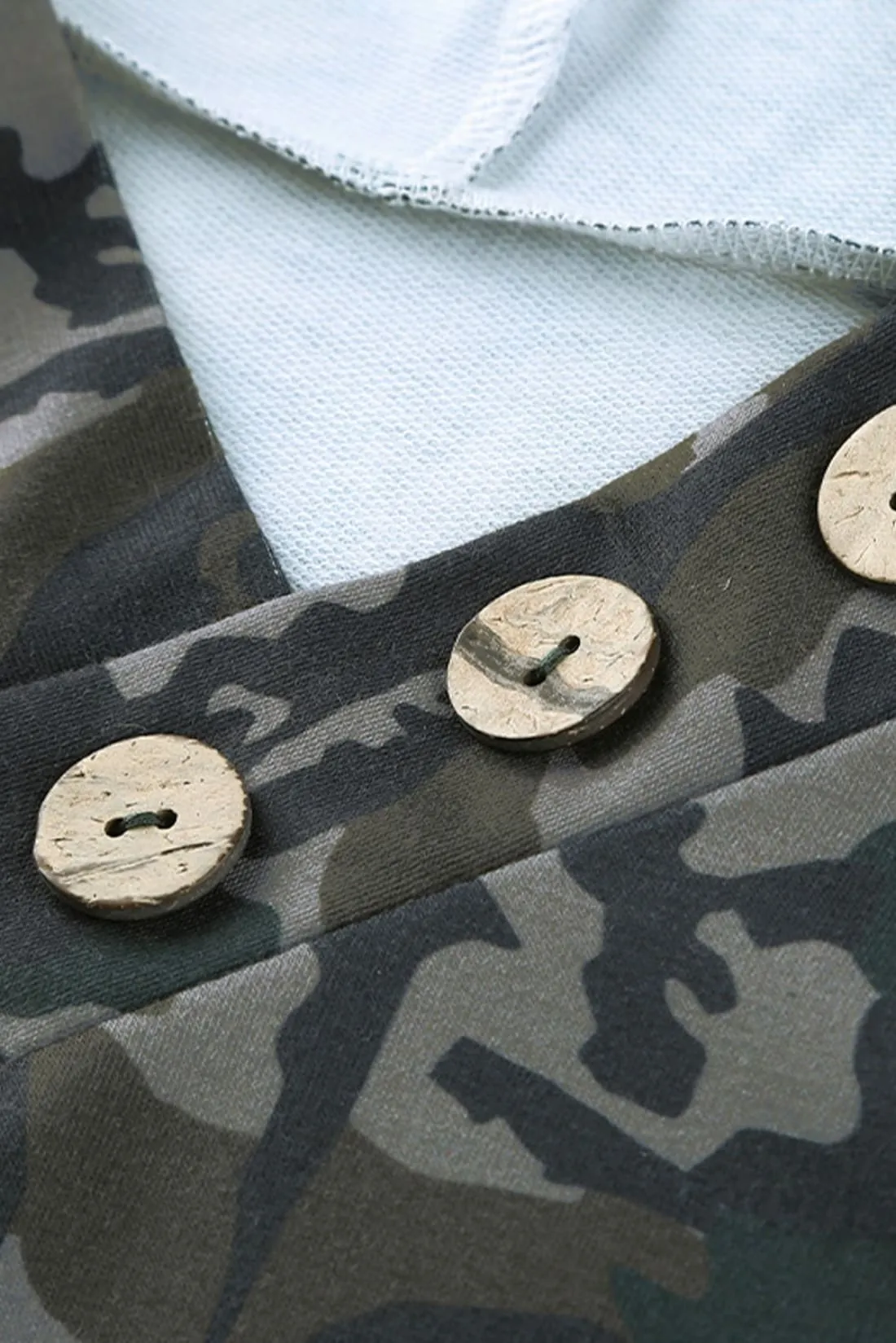 Hoodie w/ Button Detail - Green Camo - Sample Item 50% Off - Final Sale