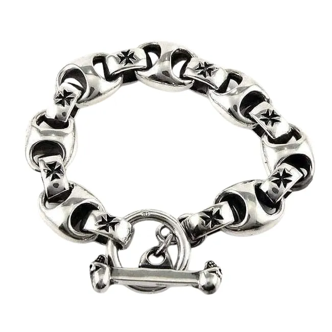 Iron Cross 925 Sterling Silver Biker Men's Bracelet