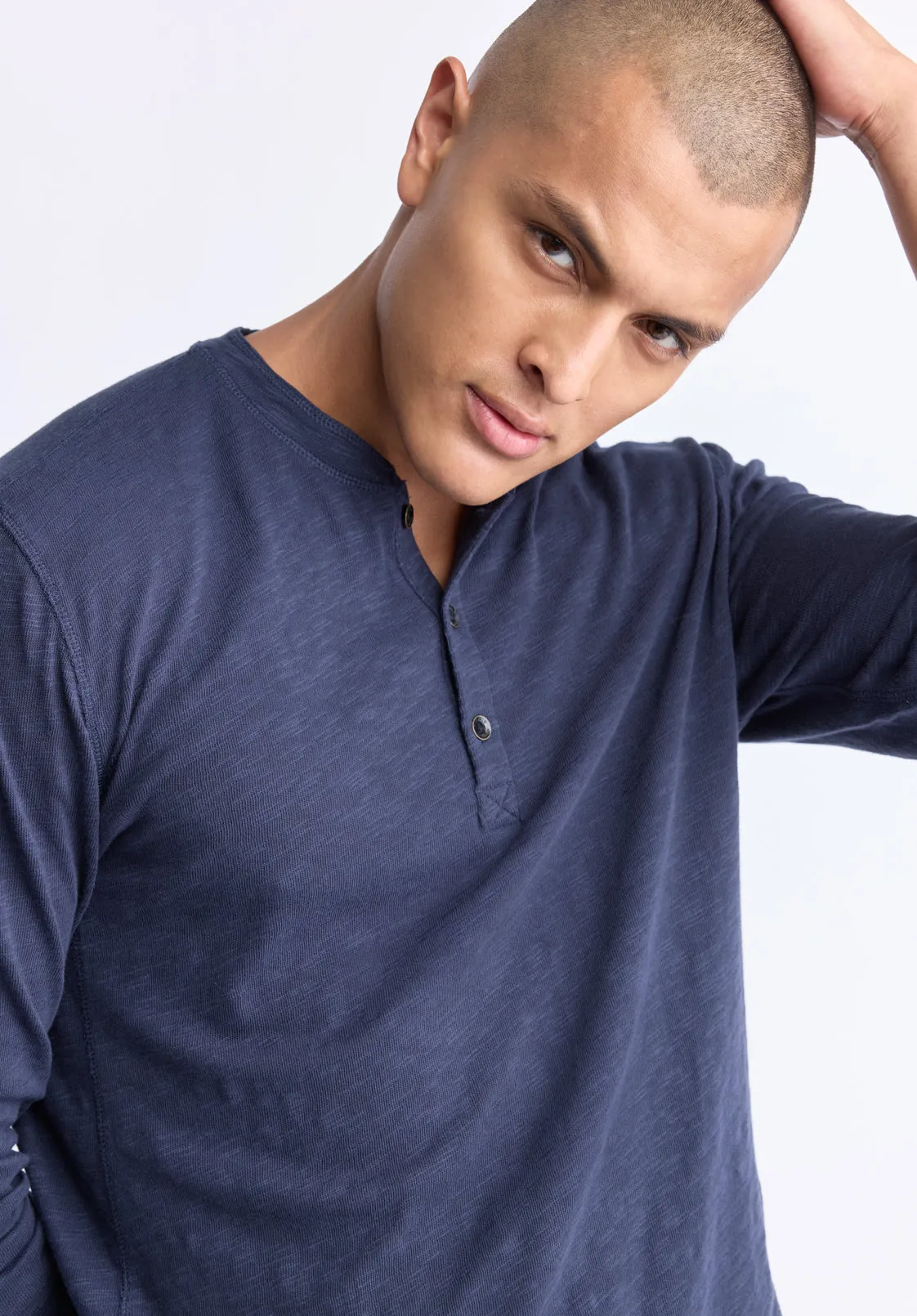 Kandid Men's Long-Sleeve Henley Top, Midnight Blue - BM24522
