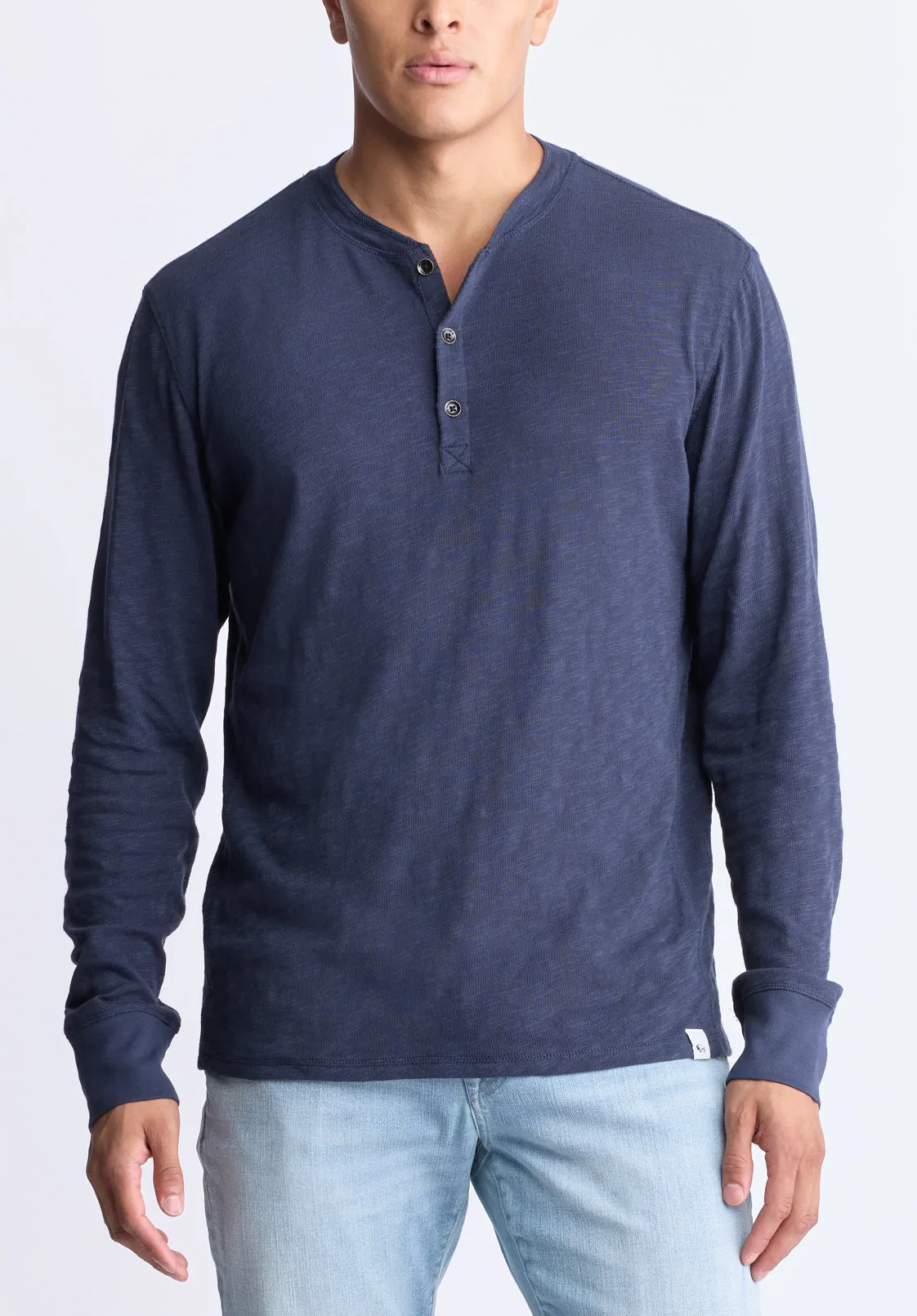 Kandid Men's Long-Sleeve Henley Top, Midnight Blue - BM24522