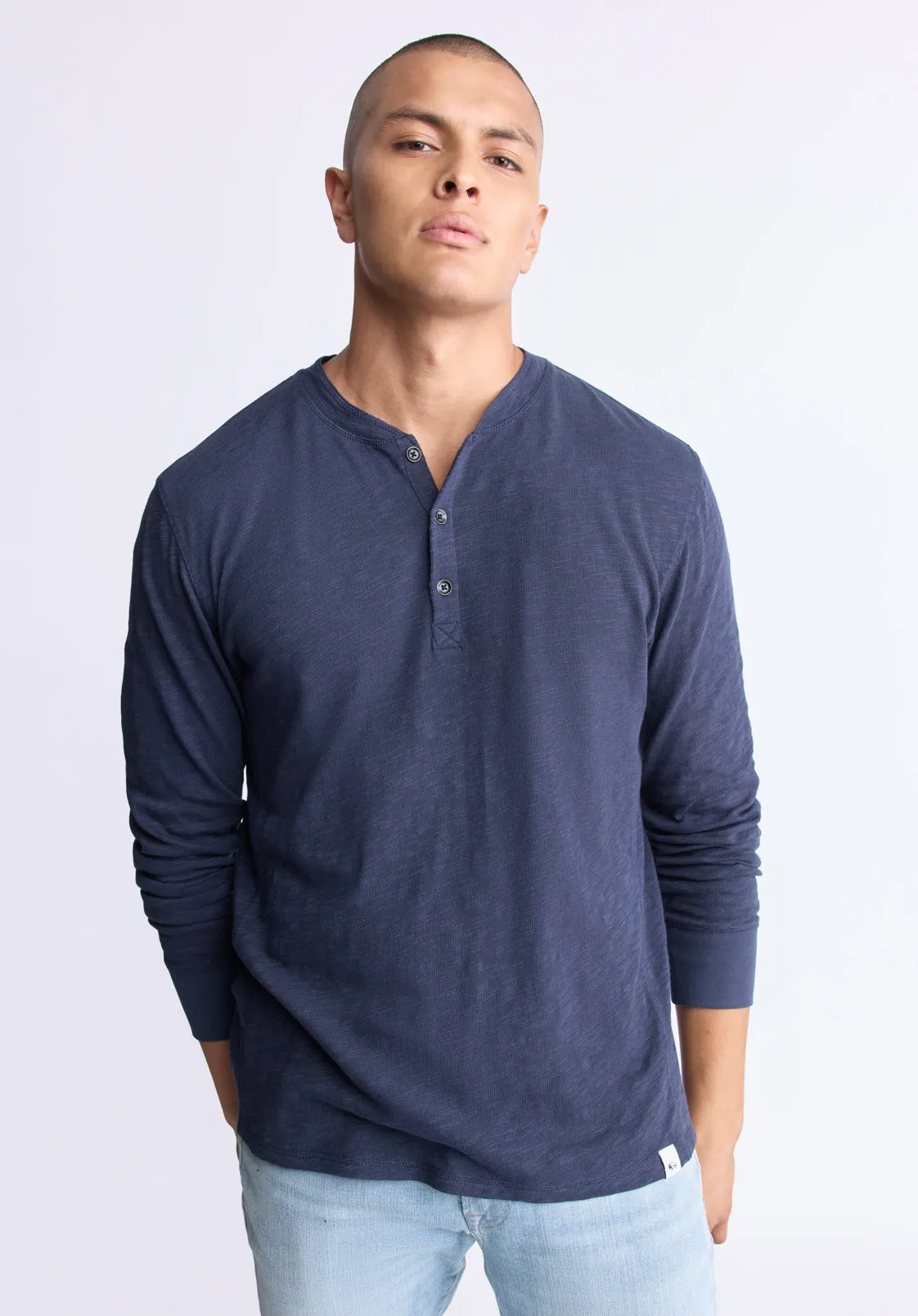 Kandid Men's Long-Sleeve Henley Top, Midnight Blue - BM24522