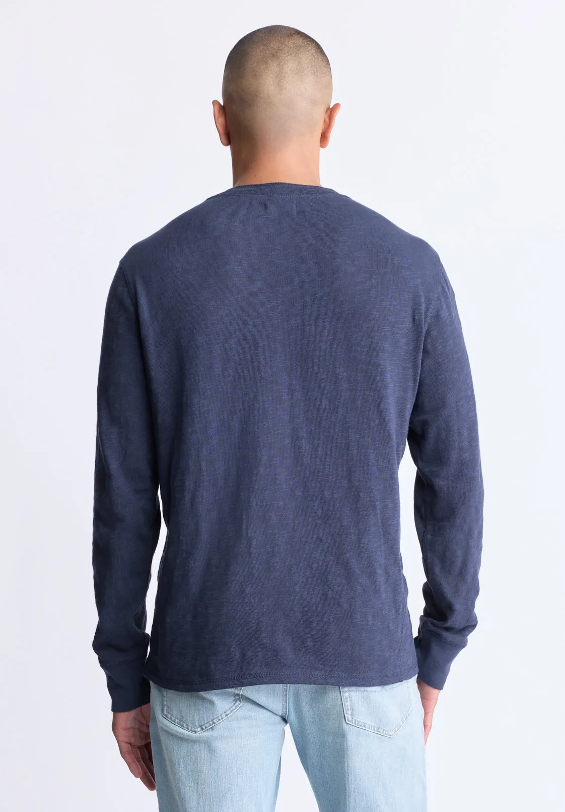 Kandid Men's Long-Sleeve Henley Top, Midnight Blue - BM24522