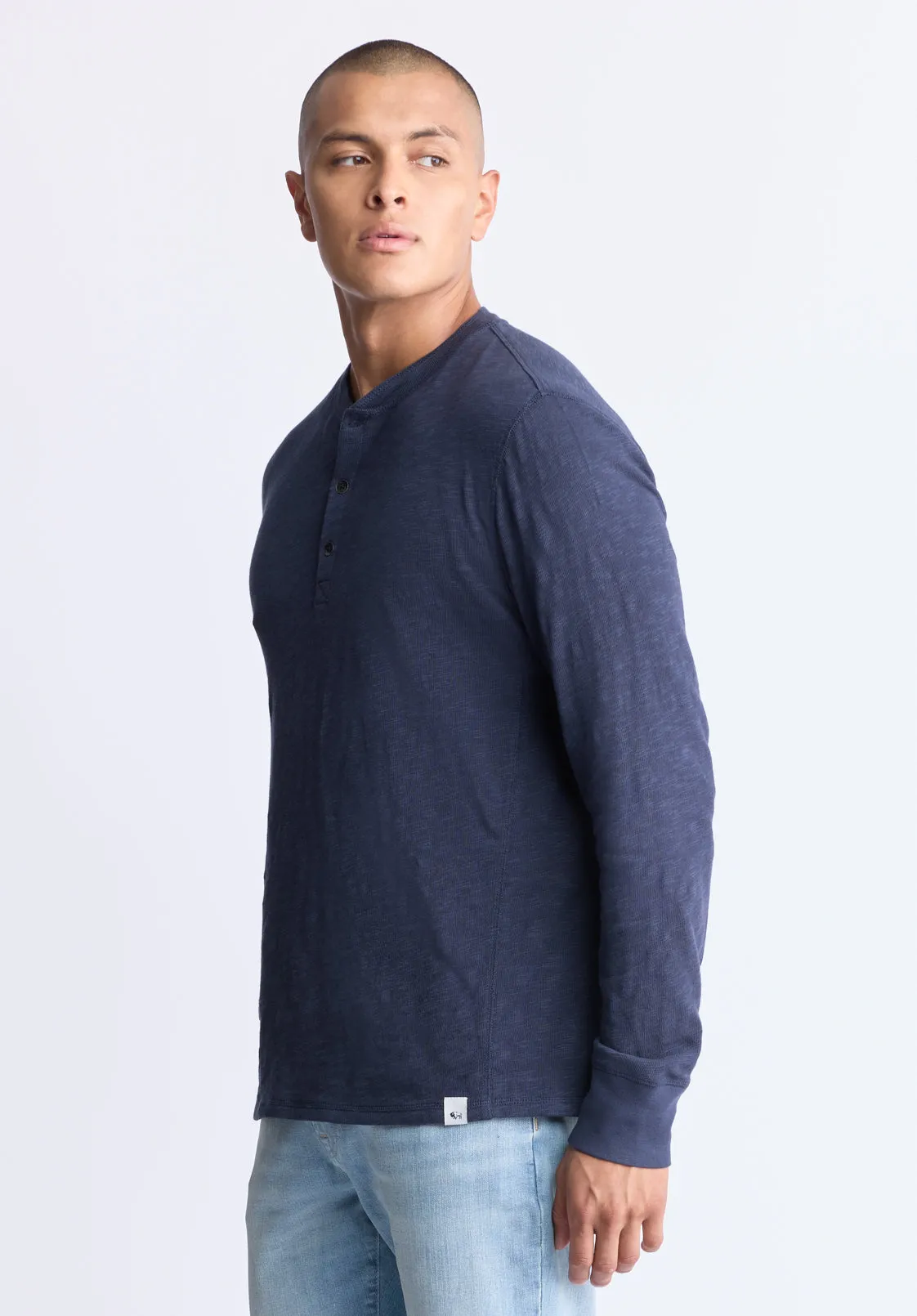 Kandid Men's Long-Sleeve Henley Top, Midnight Blue - BM24522