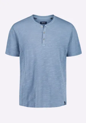 Kandido Men's Short Sleeve Slub Jersey Relaxed Henley Top, Mirage Blue - BM24605