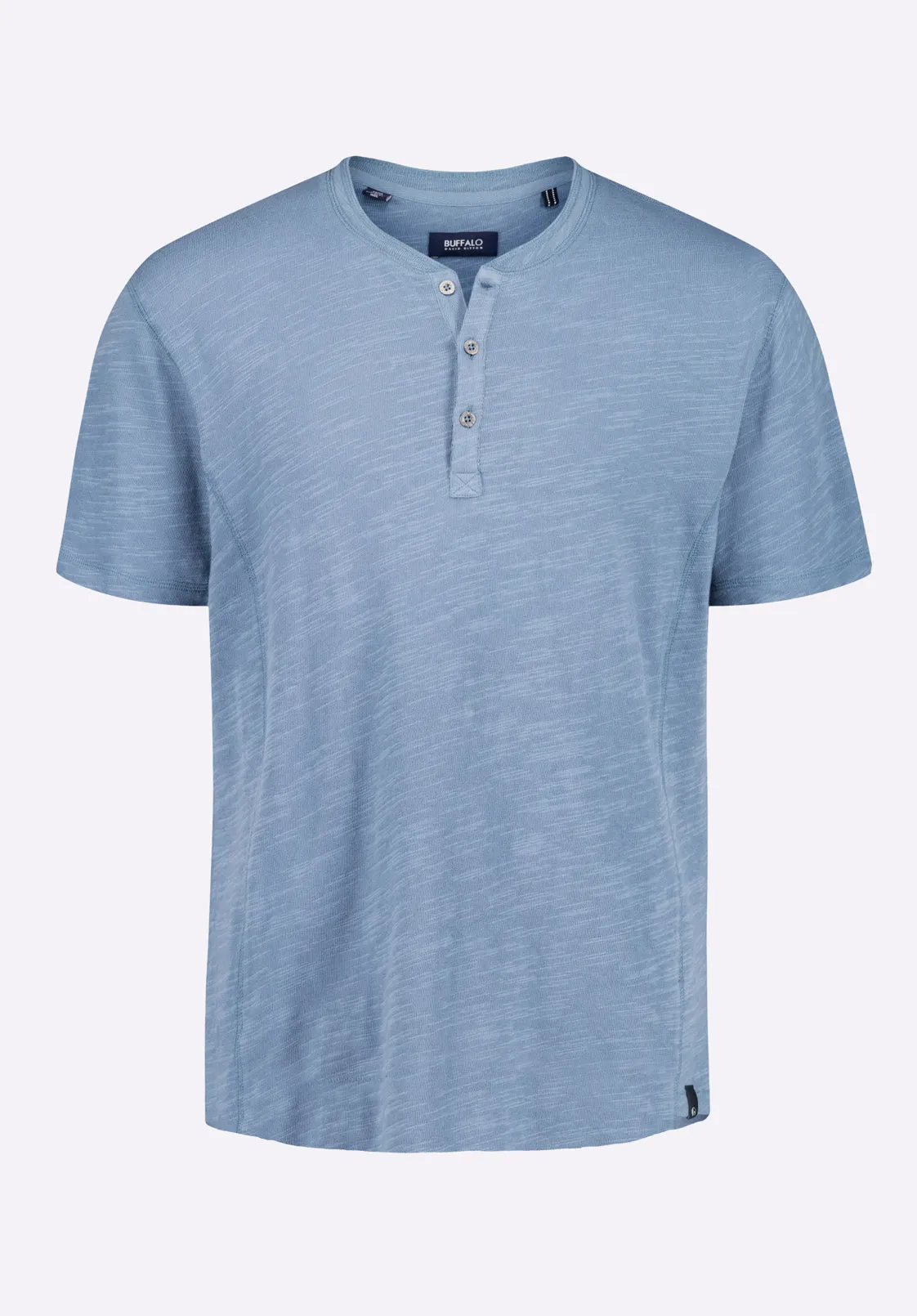 Kandido Men's Short Sleeve Slub Jersey Relaxed Henley Top, Mirage Blue - BM24605