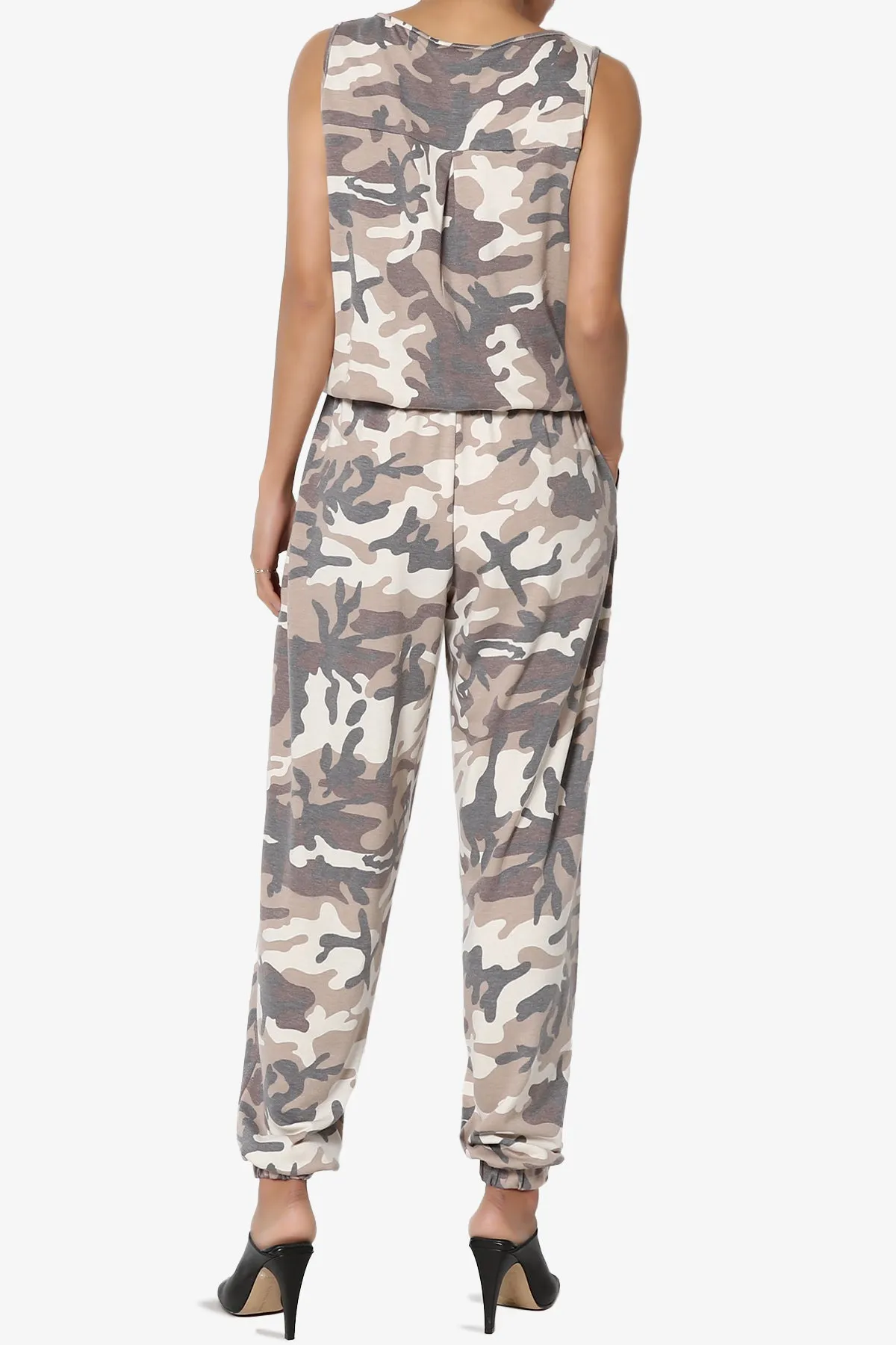 Lavanya Camo Button Scoop Neck Tank Jogger Jumpsuit