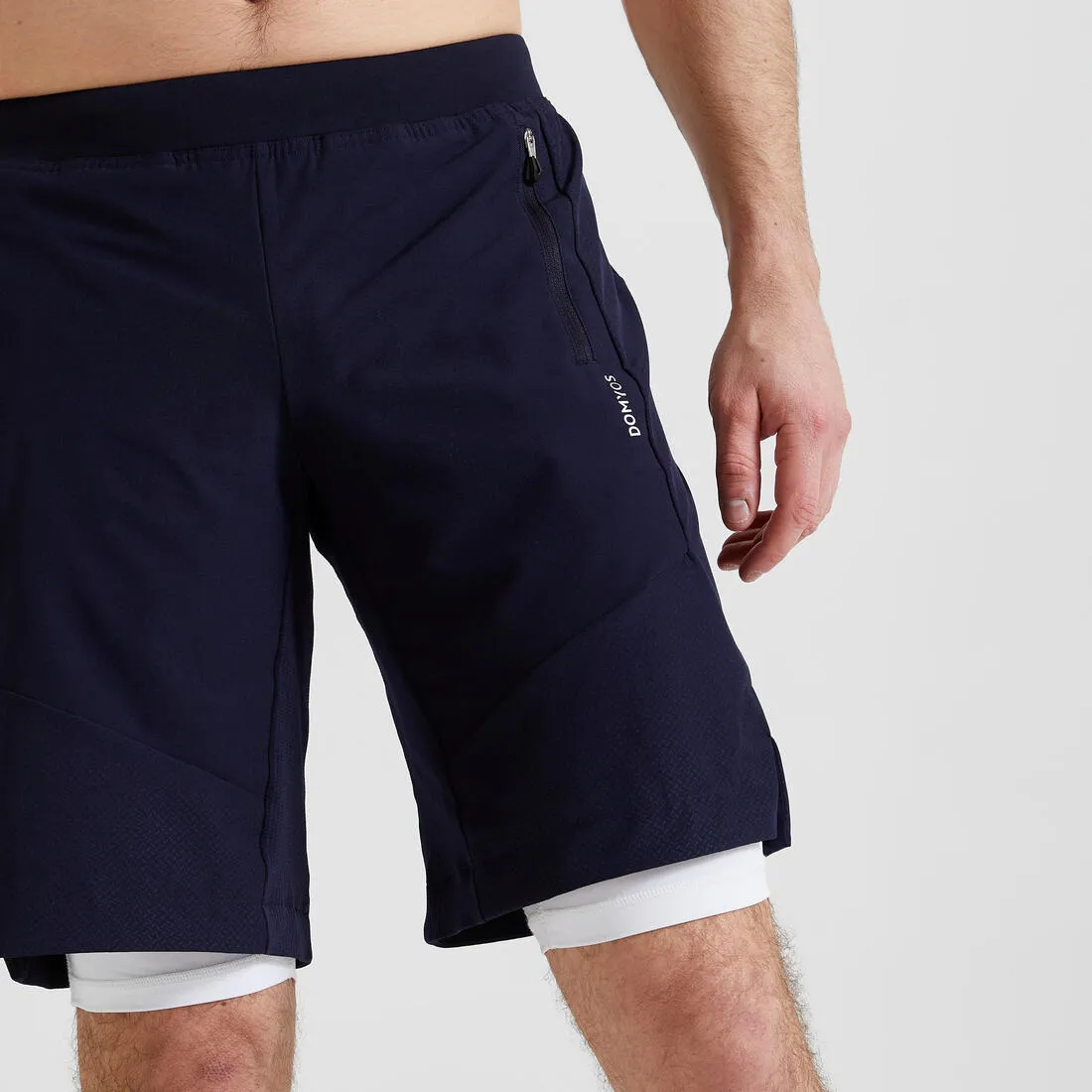 Men's 2-In1 Fitness Cardio Training Shorts 500 - Navy Blue