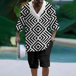 Men's Geometric Loop Print Shorts Set