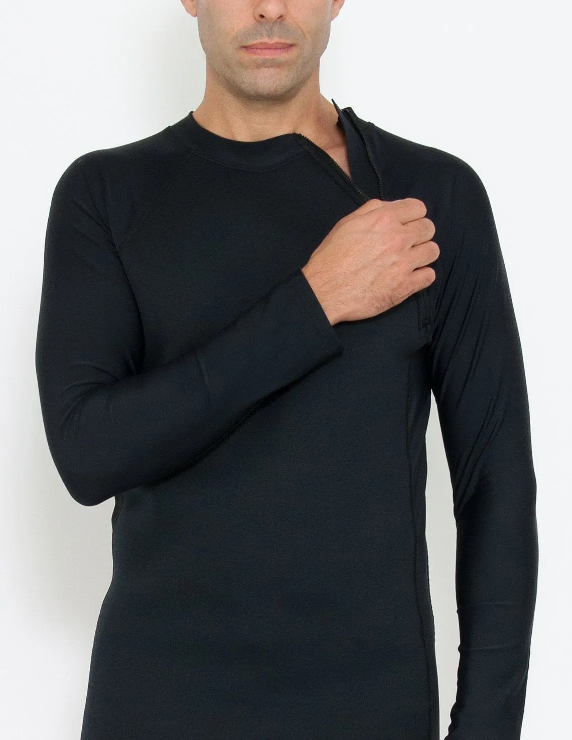 Men's  Hybrid Thermal Zip Rash Guard - Black