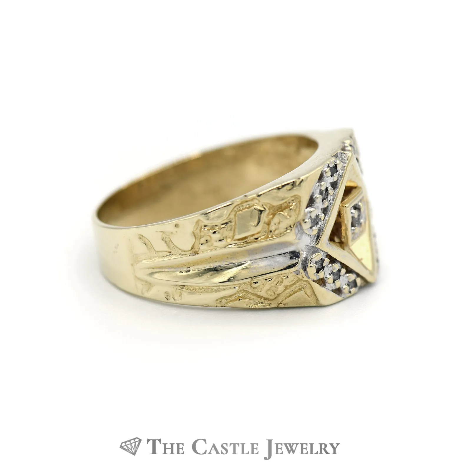 Men's Illusion Set Diamond Ring in 14k Split Nugget Yellow Gold Mounting