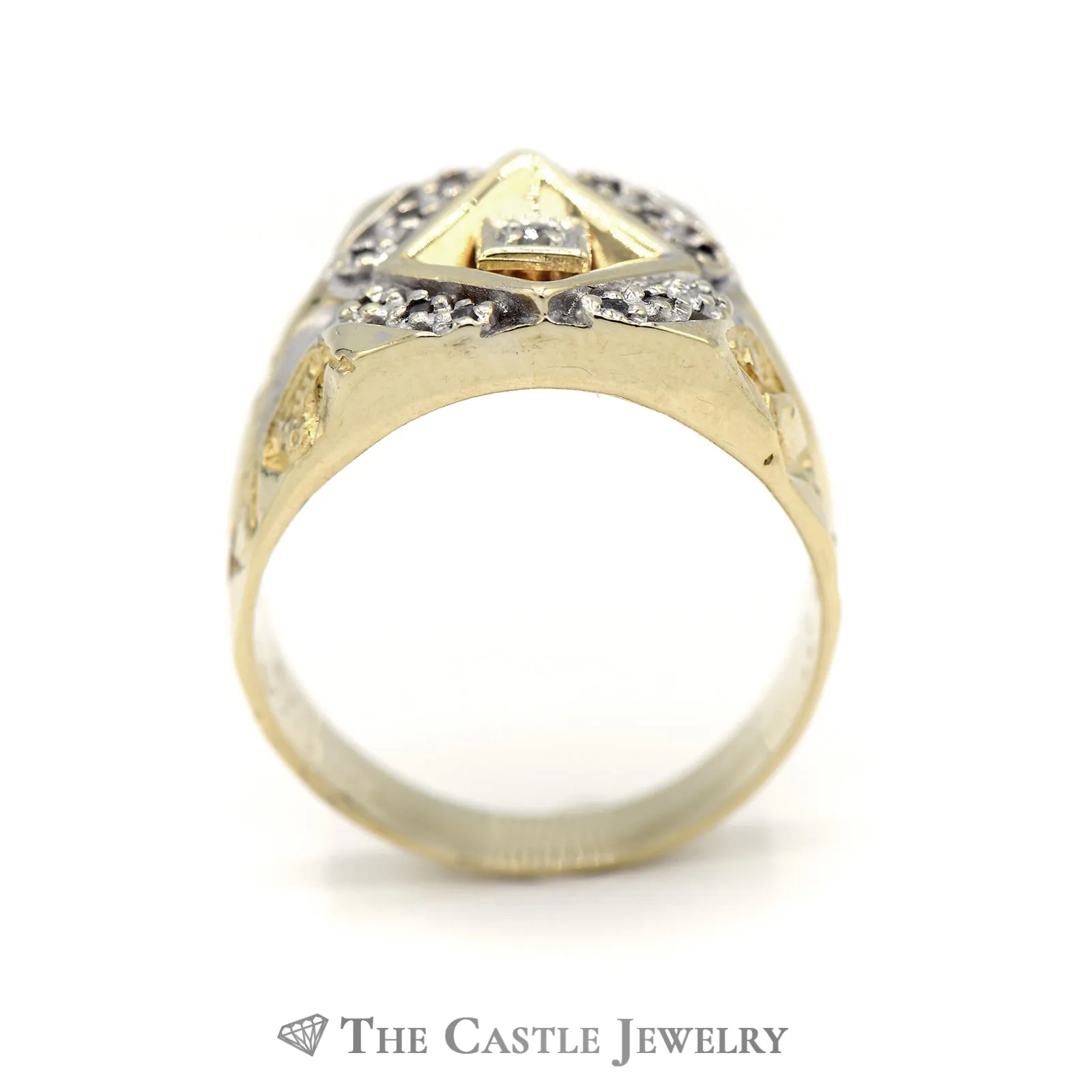 Men's Illusion Set Diamond Ring in 14k Split Nugget Yellow Gold Mounting