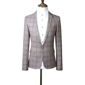 Men's Single Button Plaid Blazer