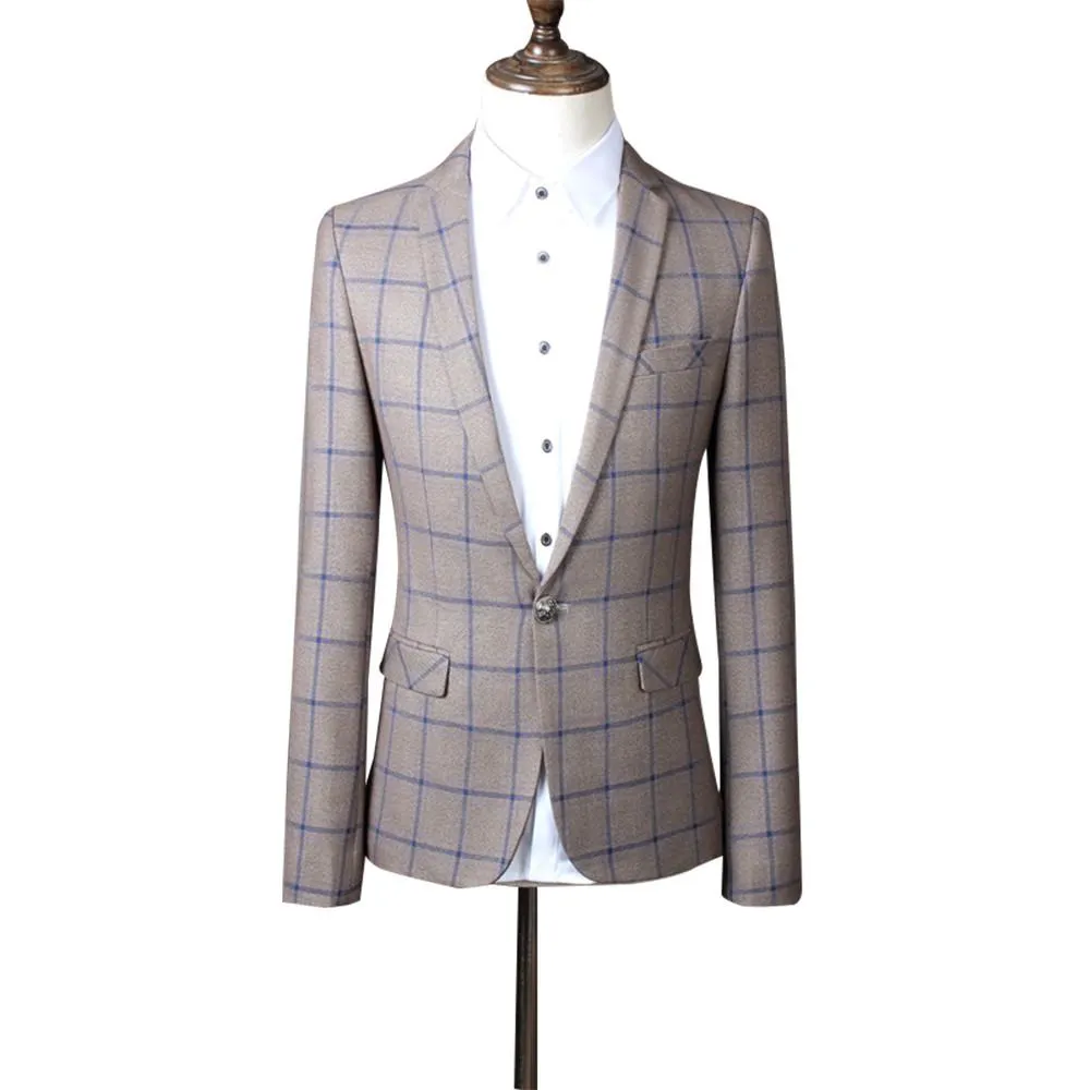 Men's Single Button Plaid Blazer