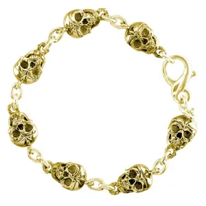 Mens Solid Skull Link Bracelet with Black in 14K Yellow Gold