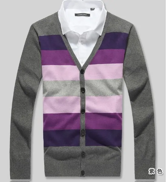 Men's Striped Cardigan Button Up, 5XL
