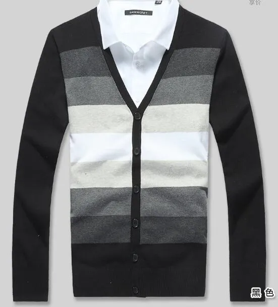 Men's Striped Cardigan Button Up, 5XL