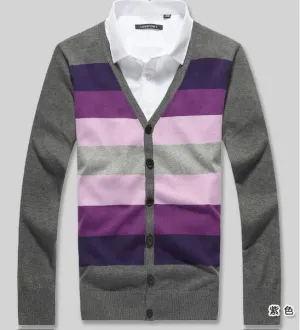 Men's Striped Cardigan Button Up, 5XL