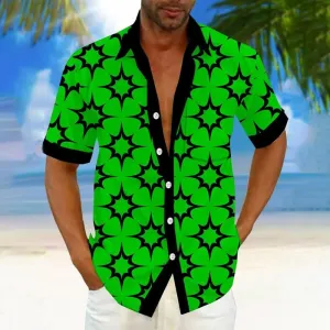 Men's Vintage Geometric Print Chest Pocket Shirt