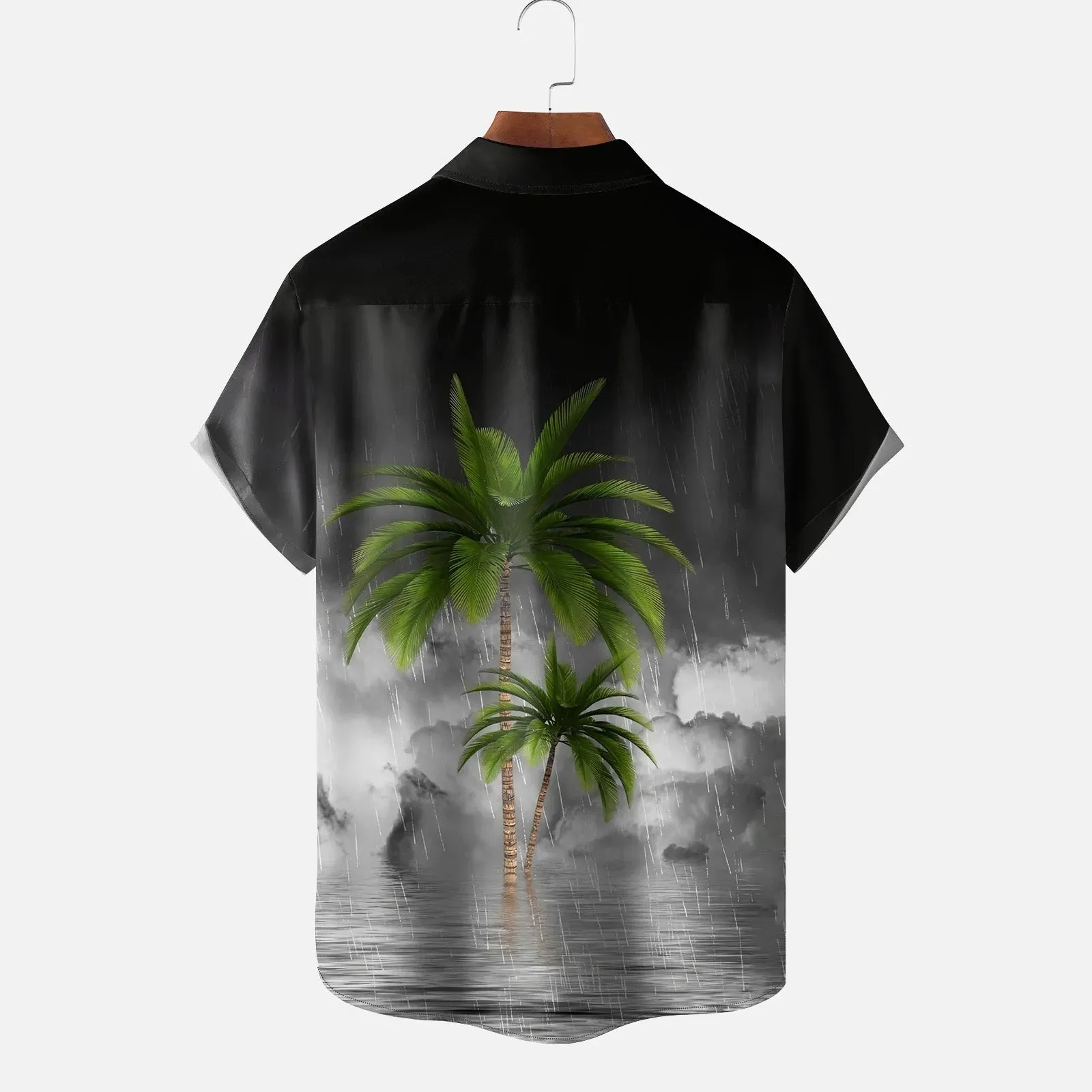 Moisture-wicking Palm Tree Chest Pocket Hawaiian Shirt