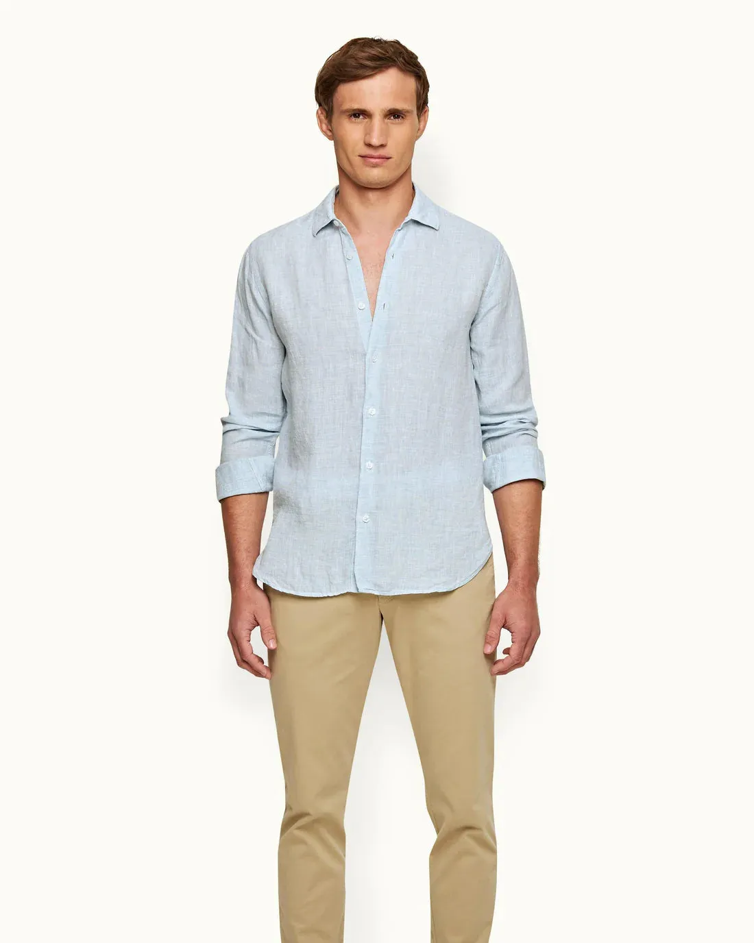 Orlebar Brown Giles Linen Shirt - Pale Blue/White