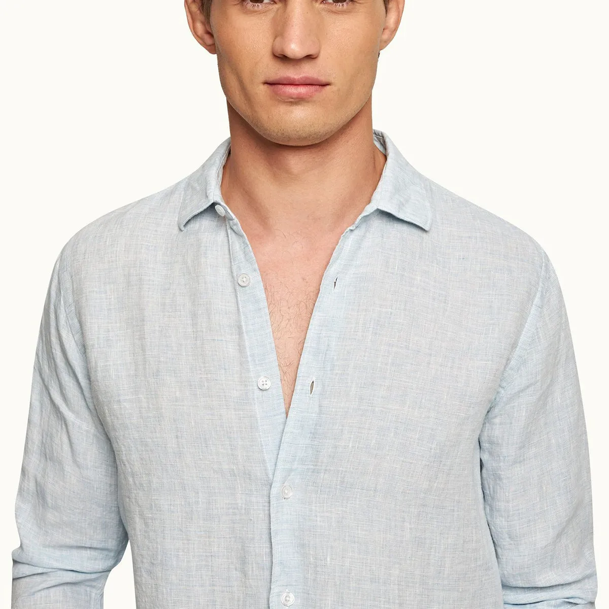 Orlebar Brown - Giles Linen TF Shirt in Pale Blue/White