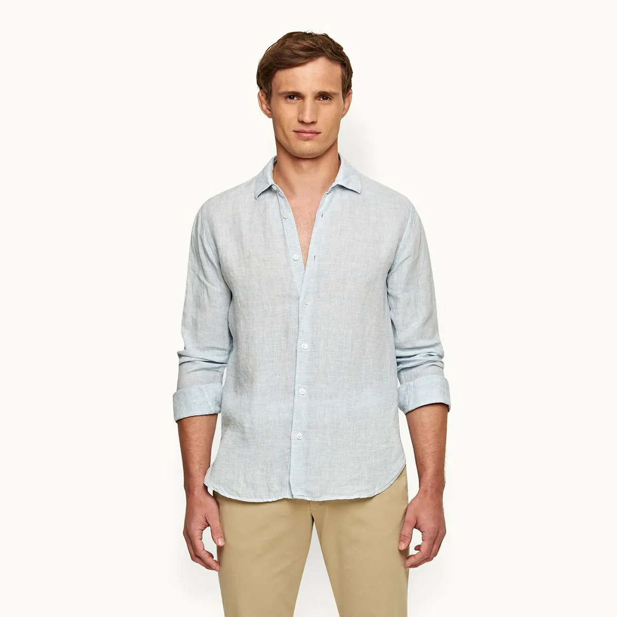 Orlebar Brown - Giles Linen TF Shirt in Pale Blue/White